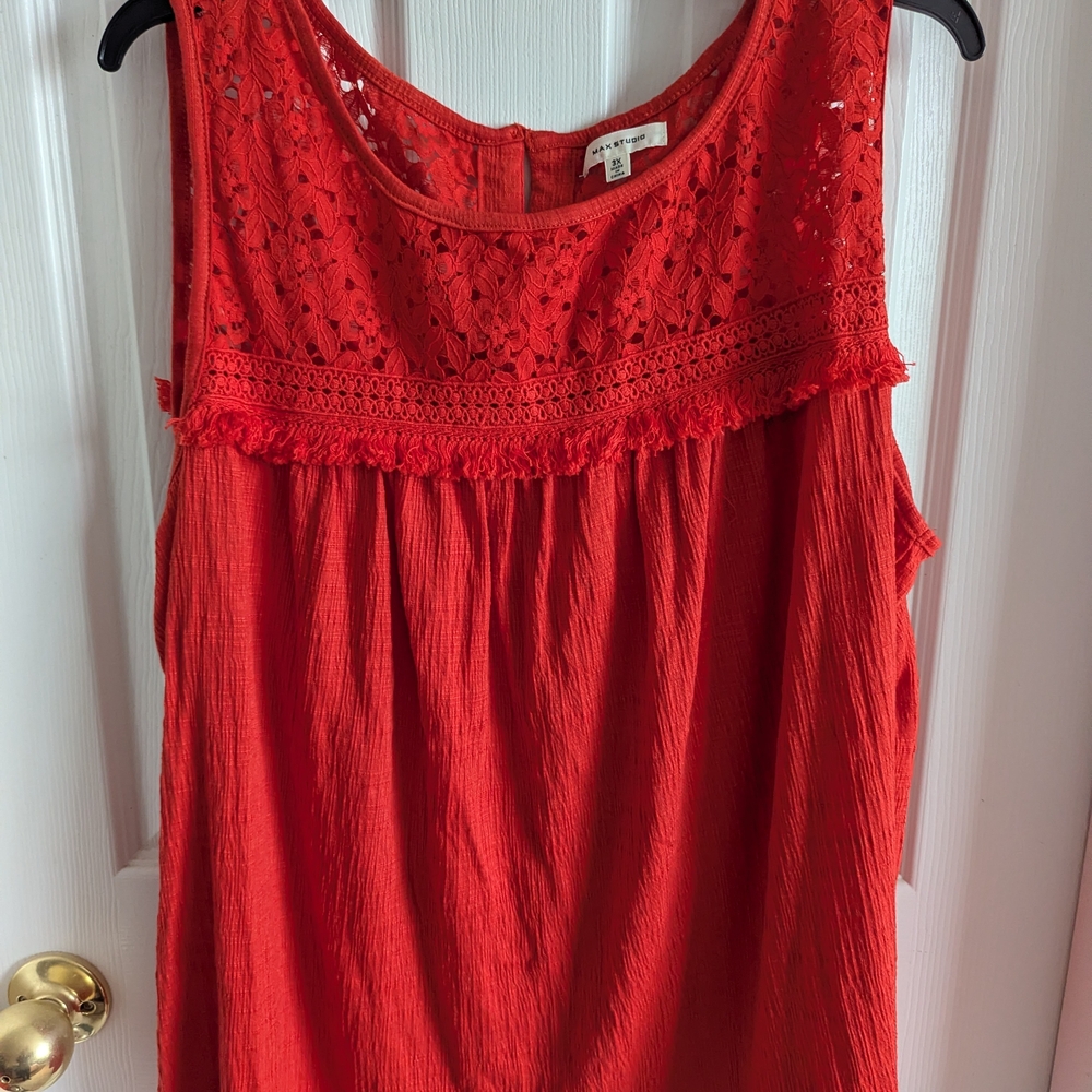 Max Studio Red Sleeveless Lace Blouse